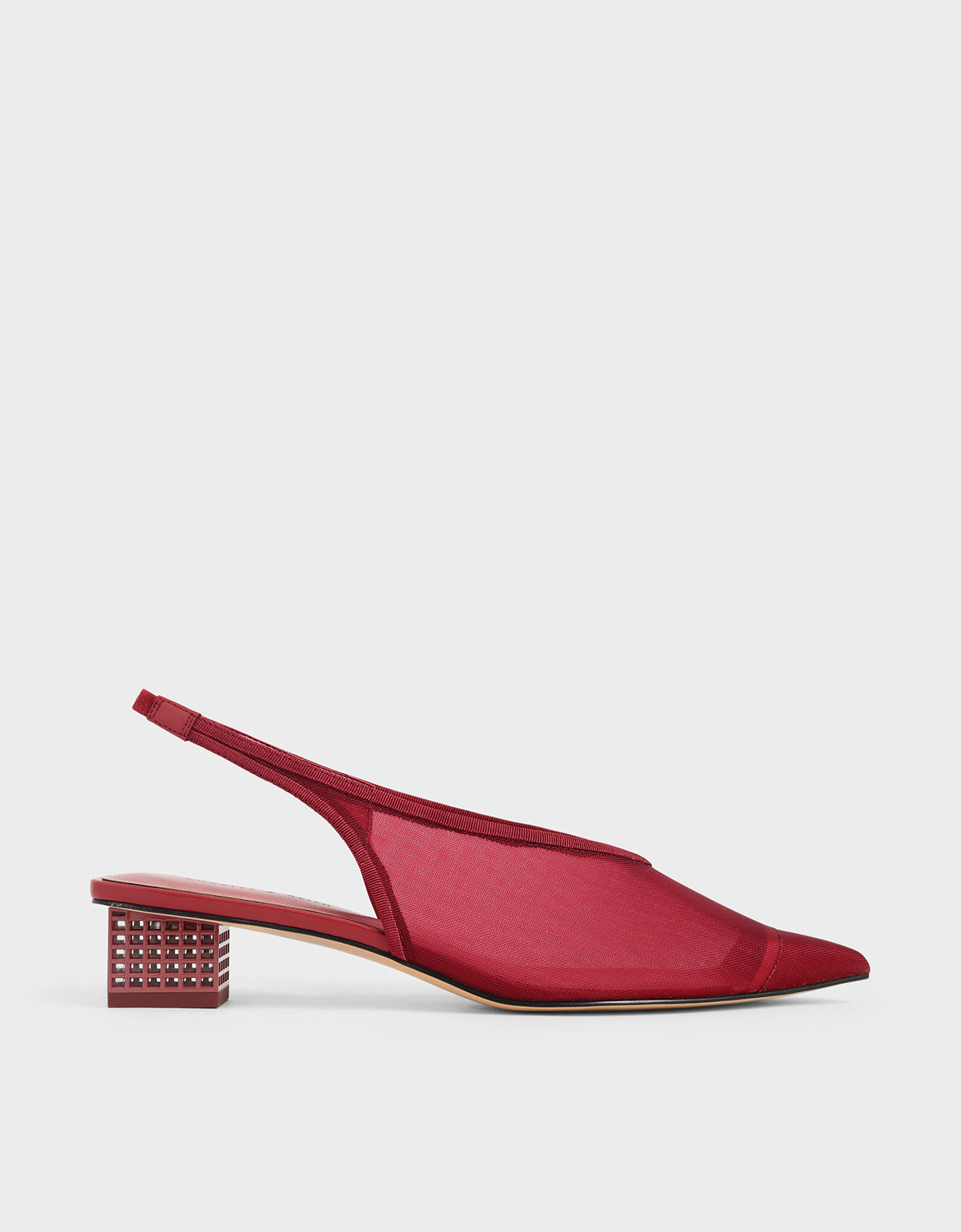 Mesh Slingback Heels, Red