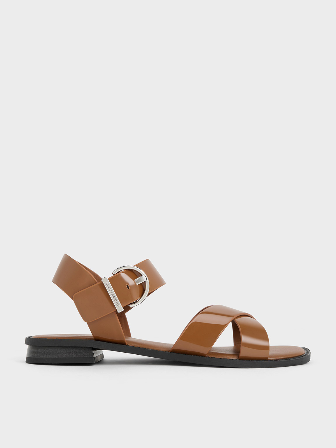 Patent Crossover Strap Sandals
