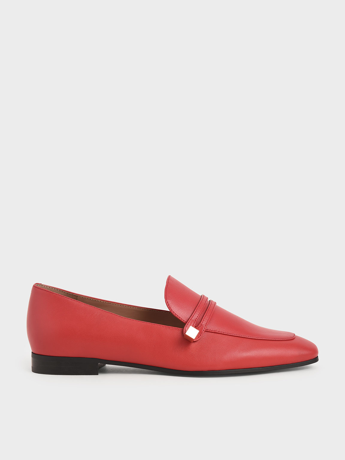 Metallic Accent Leather Loafers, Red