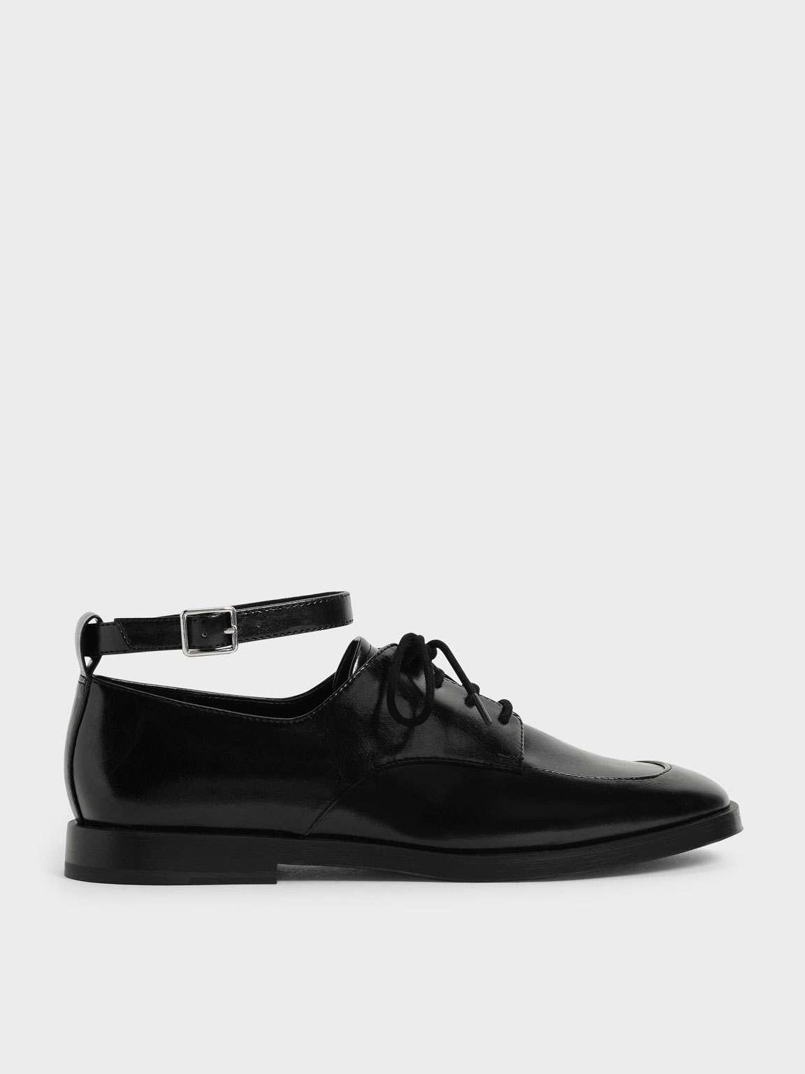 Ankle Strap Derby Shoes, Black