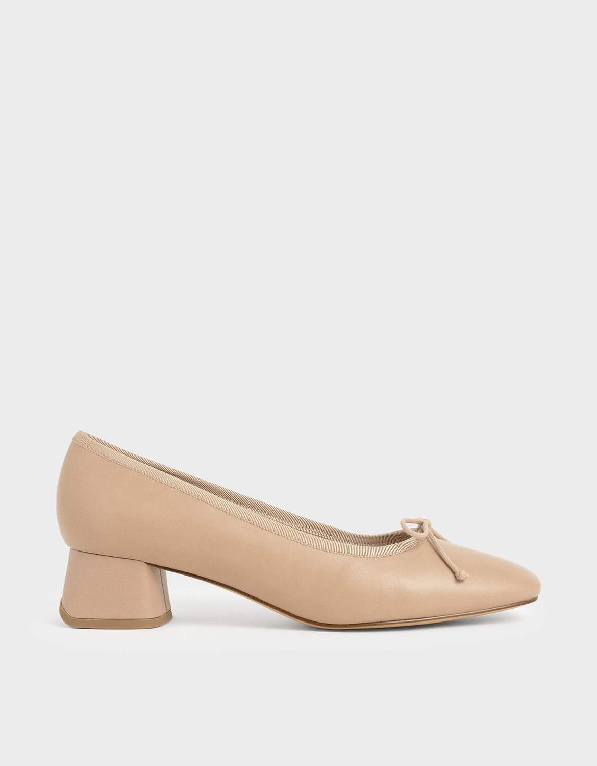 Bow Block Heel Pumps, Nude
