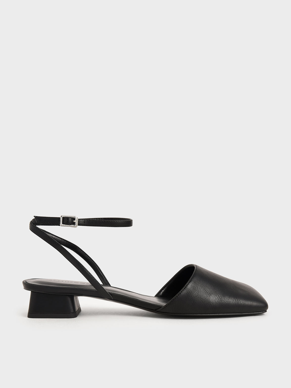 Square Toe Ankle Strap Pumps, Black
