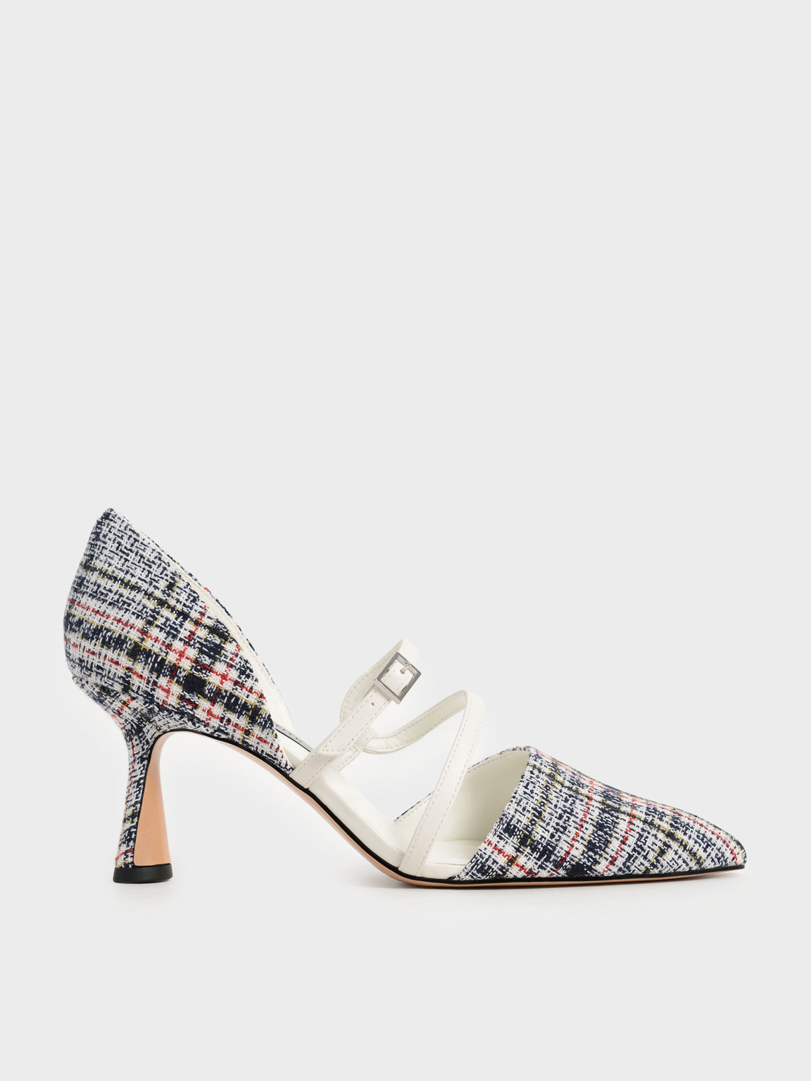 Buckle Strap Tweed D'Orsay Pumps, Dark blue