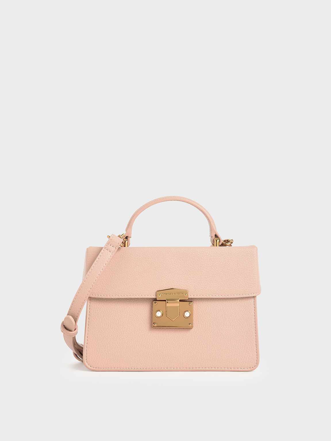 Classic Push-Lock Top Handle Bag, Nude