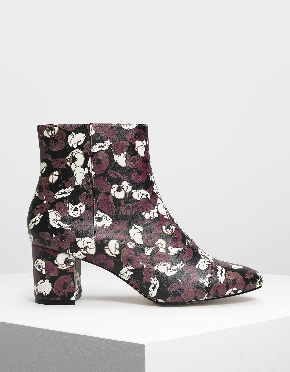 Printed Zipper Ankle Boots, Purple