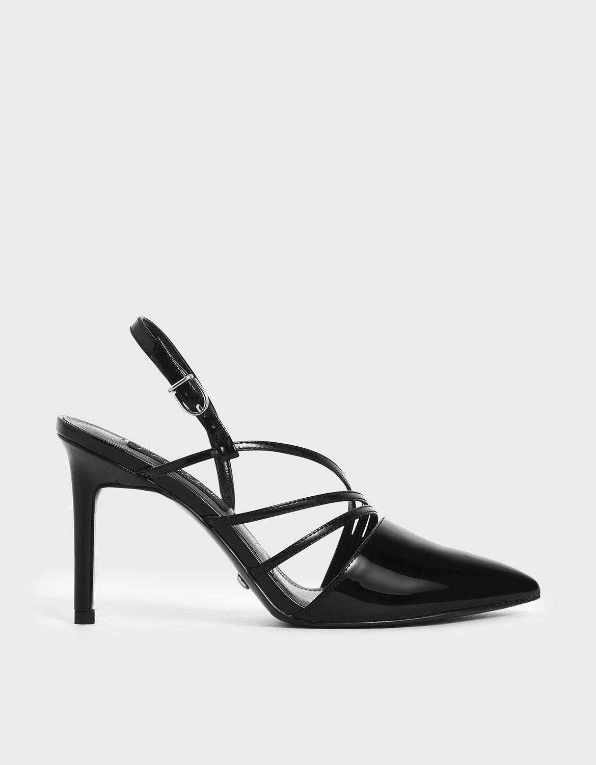 Patent Leather Strappy Slingback Heels, Black