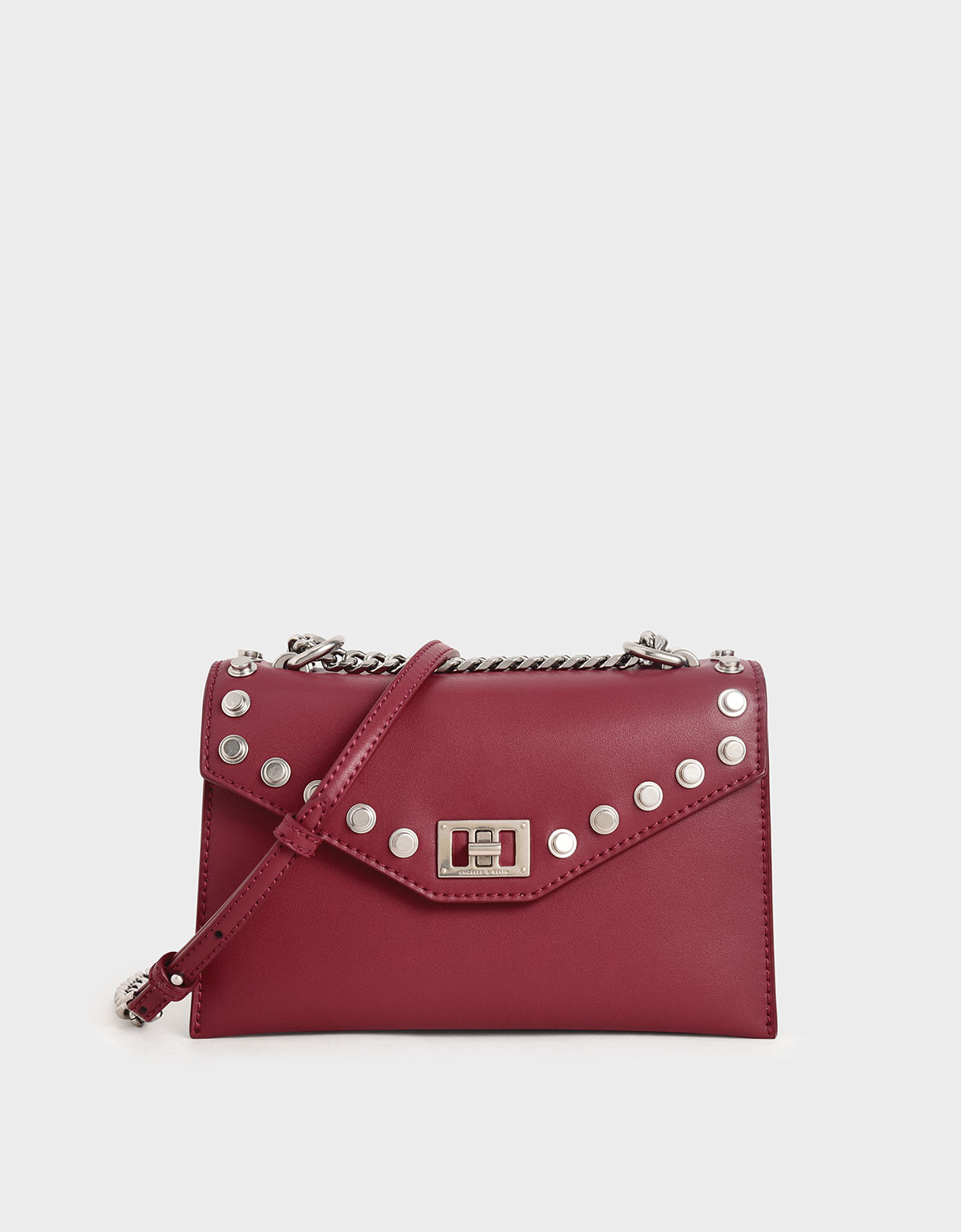 Studded Crossbody Bag, Berry