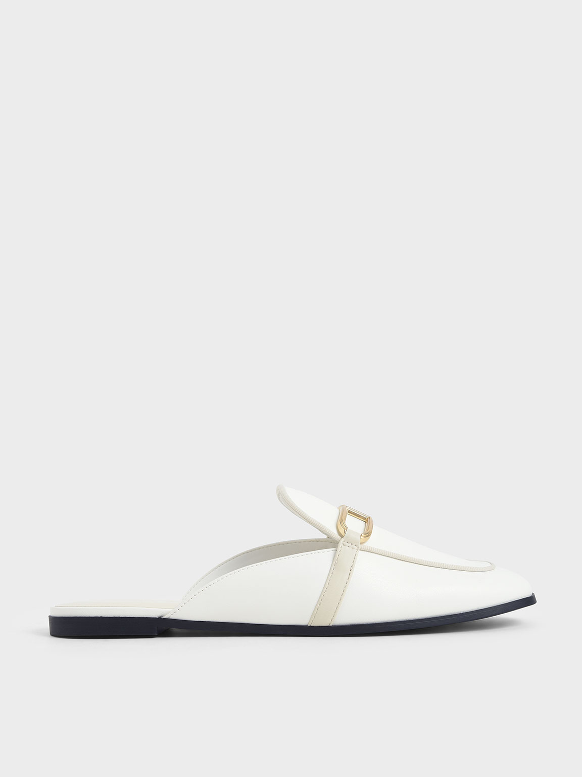 Metallic Accent Mule Flats, White