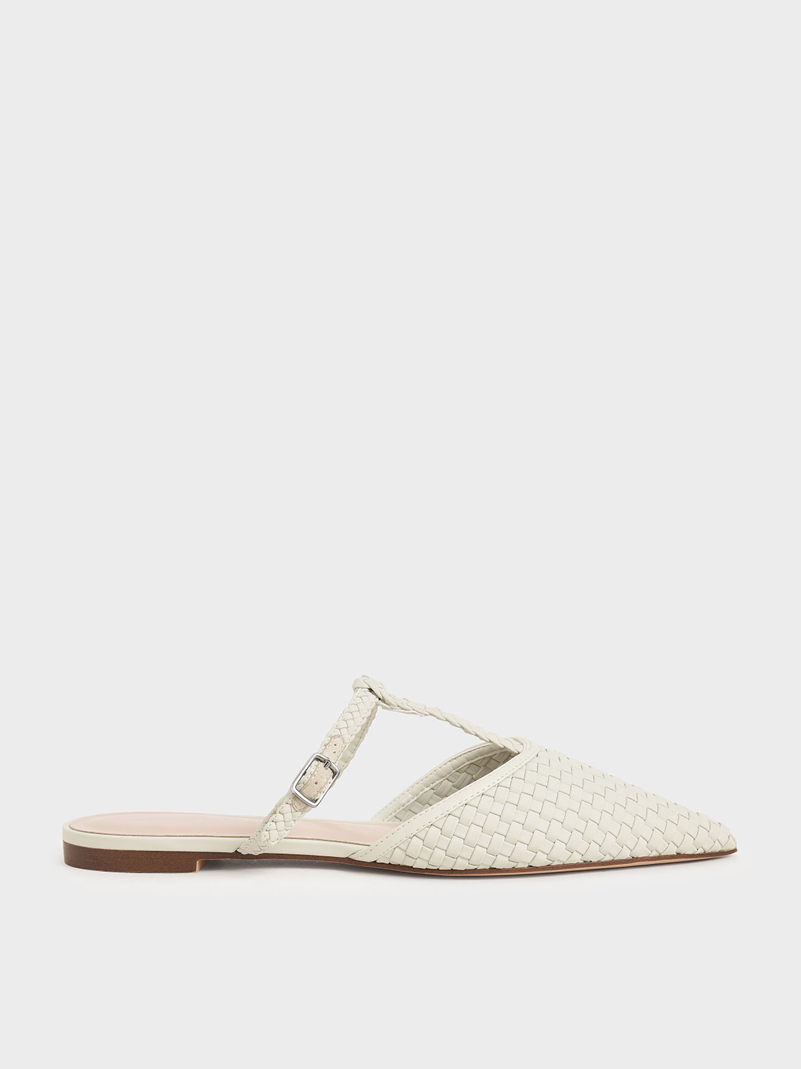 Woven T-Bar Flats, White