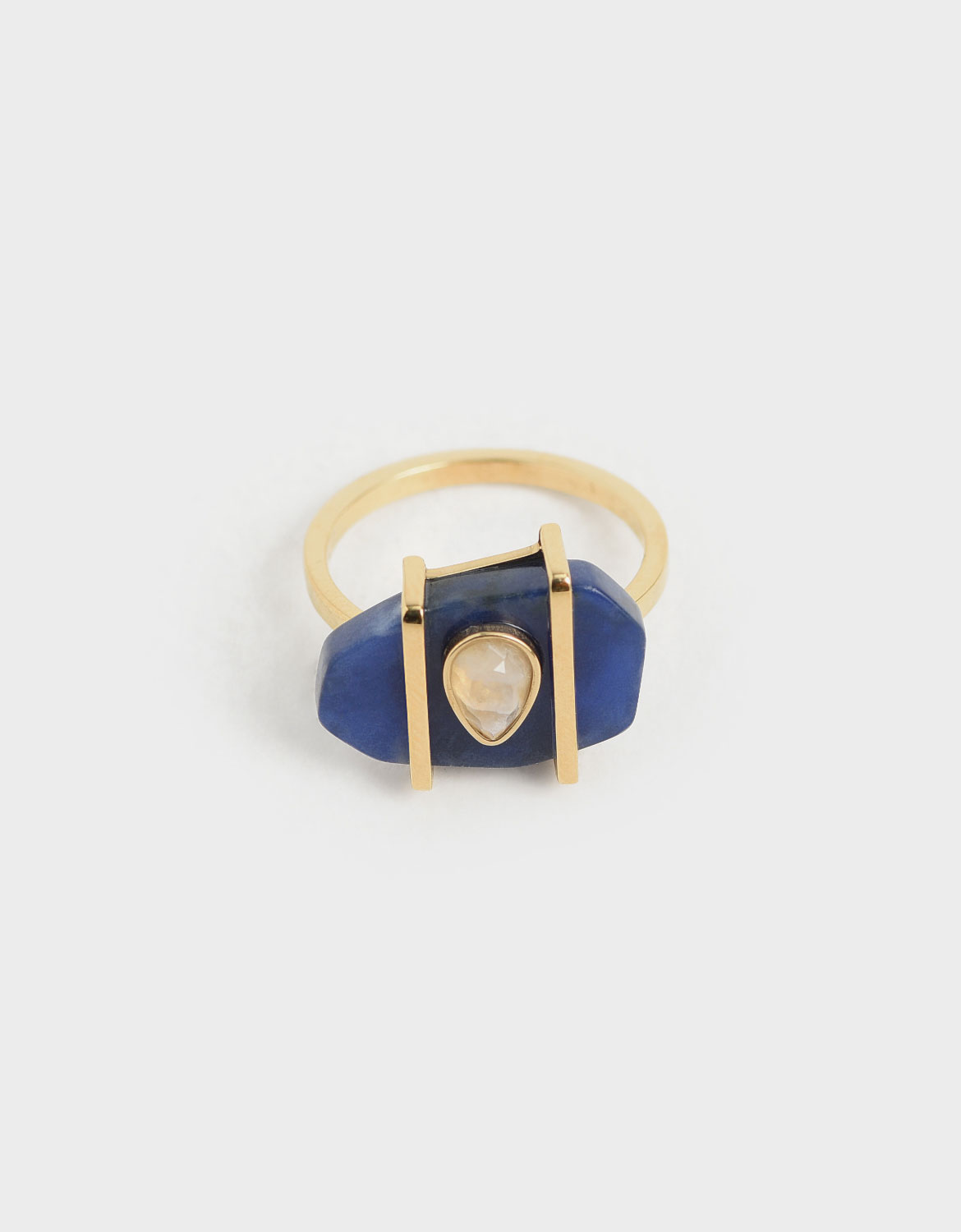Sodalite & Moonstone Teardrop Ring, Dark blue