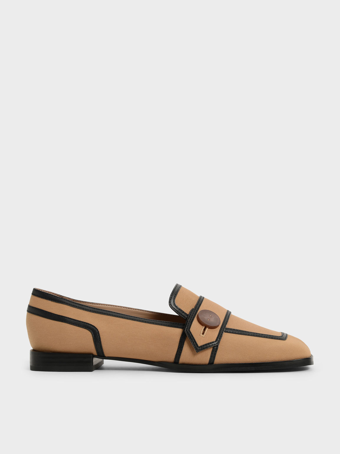 Button-Embellished Twill Loafers, Camel
