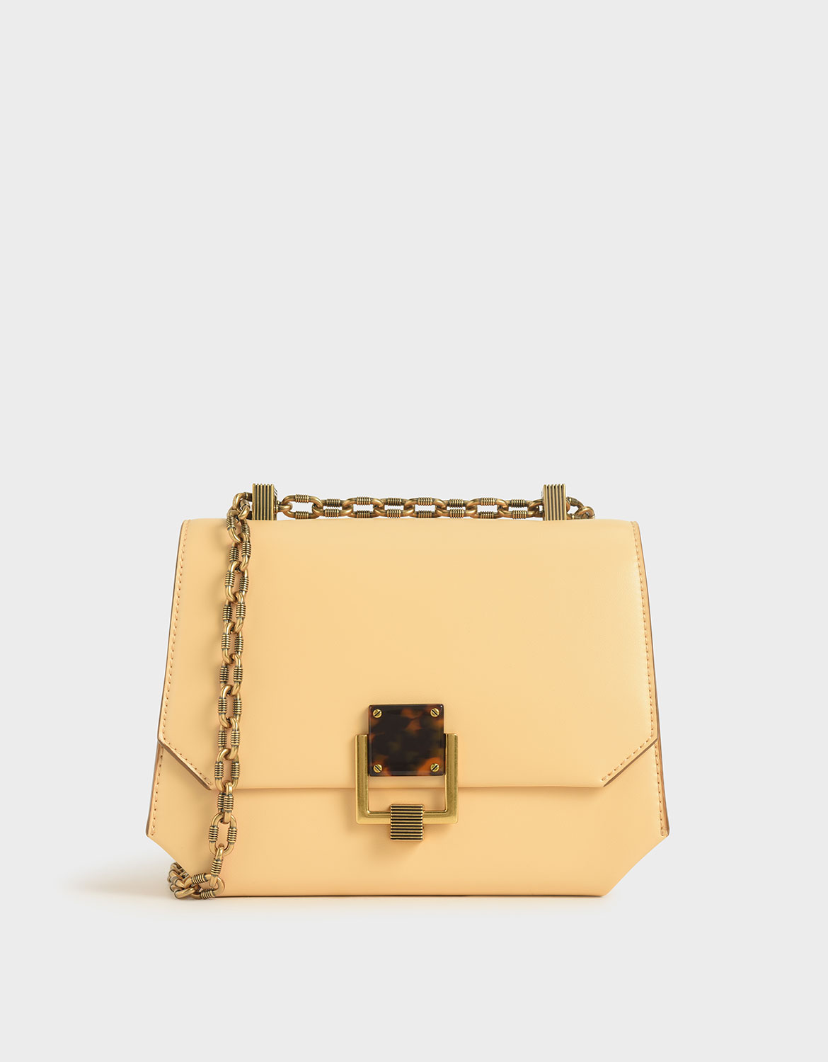 Chain Handle Geometric Crossbody Bag, Yellow