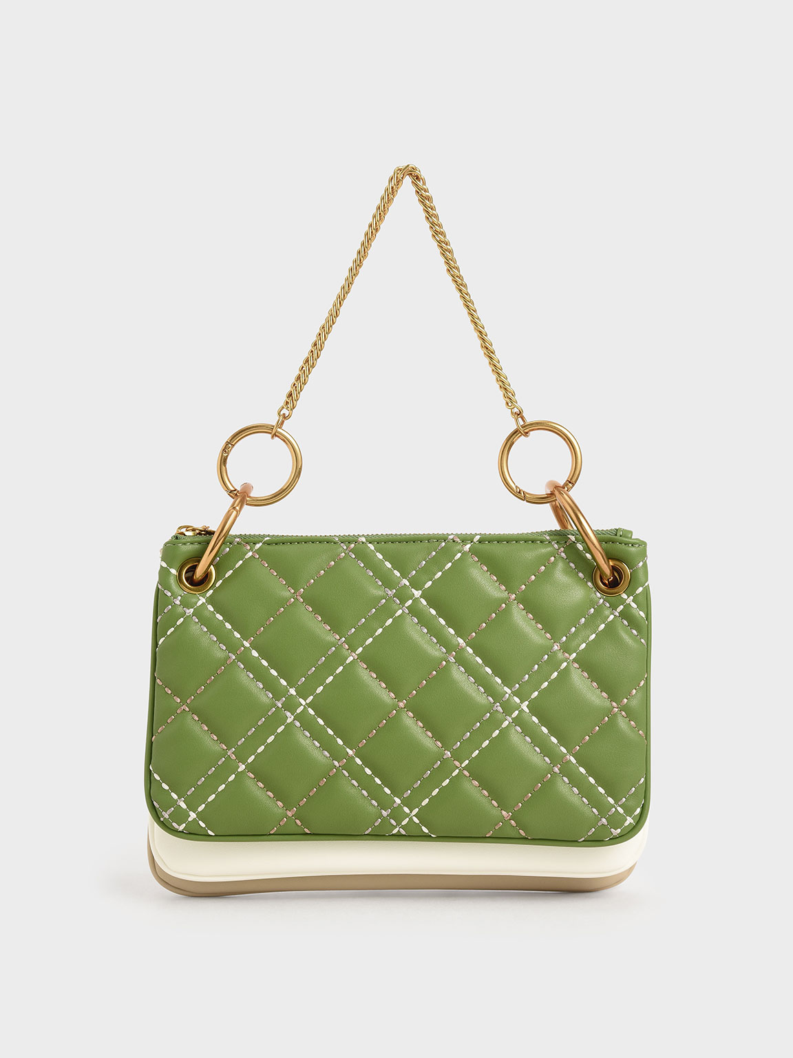 Quilted Metallic Handle Crossbody Bag