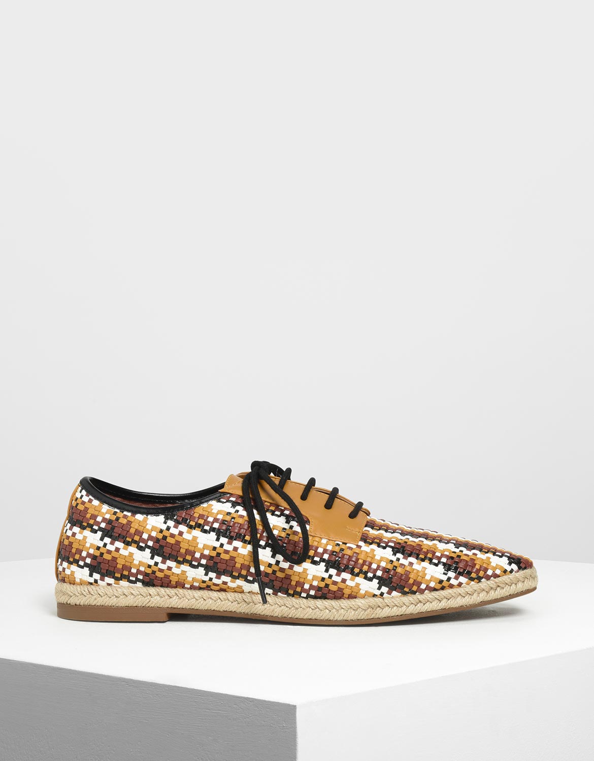 Raffia Derby Shoes, Brown