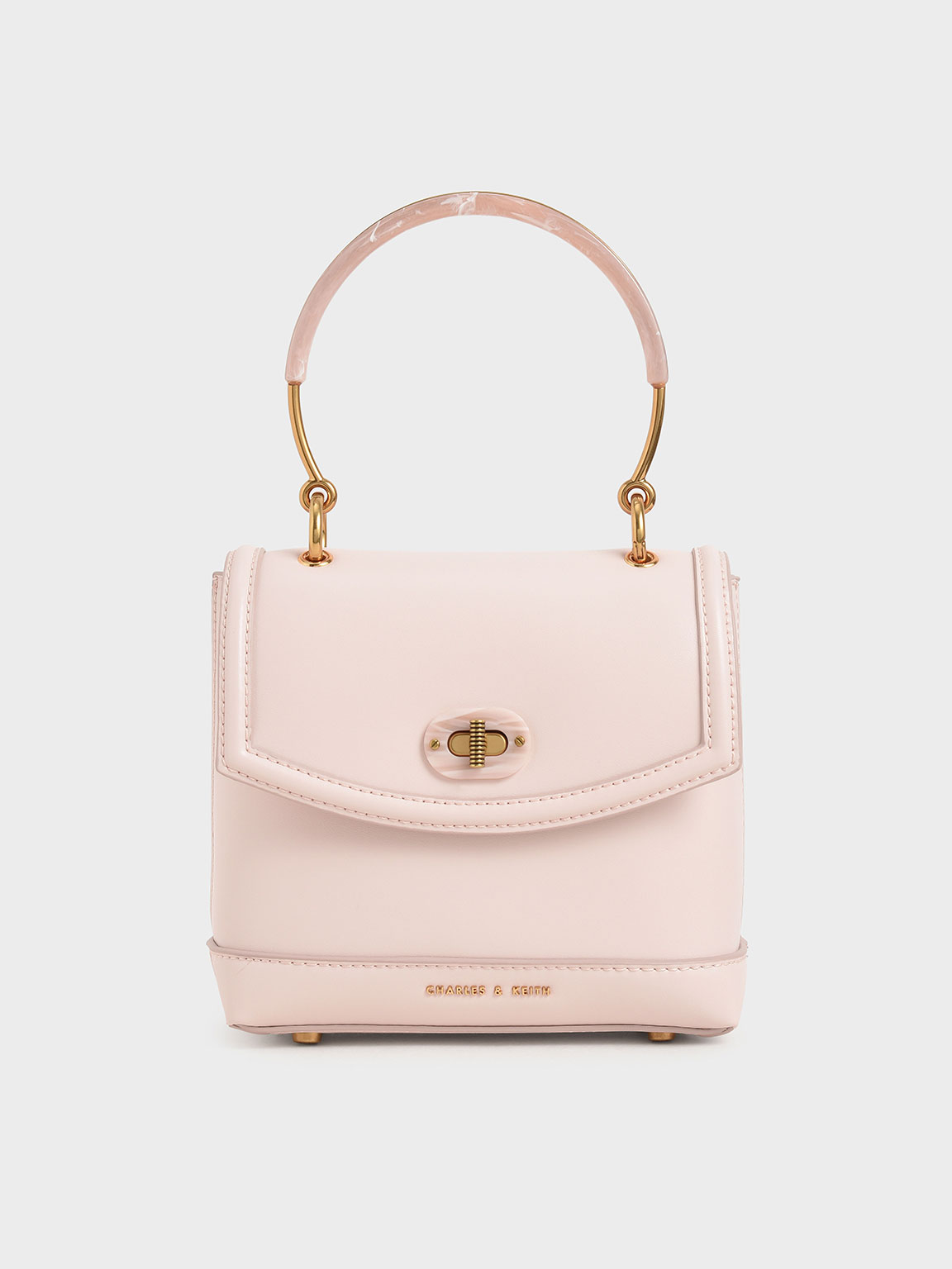 Stone-Embellished Top Handle Bag, Pink