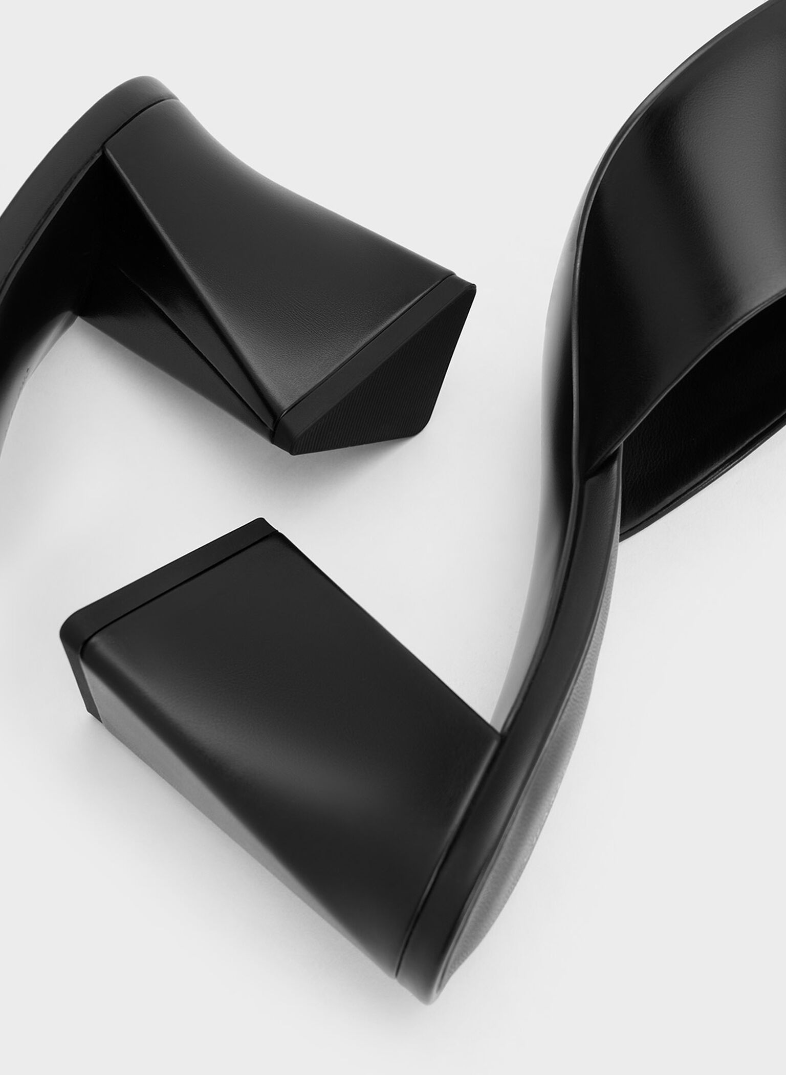 Metallic Cap Sculptural Heel Mules, Black, hi-res