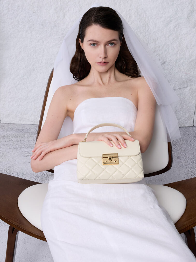 Alva Quilted Top Handle Bag, Cream, hi-res