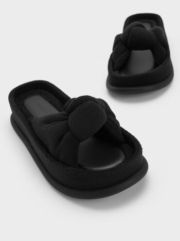 Loey Textured Knotted Slides, Black Textured, hi-res