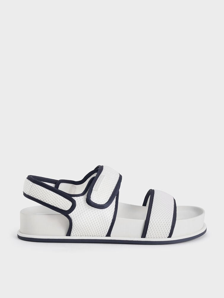 Mesh Contrast-Trim Double-Strap Slingback Sandals, Dark Blue, hi-res