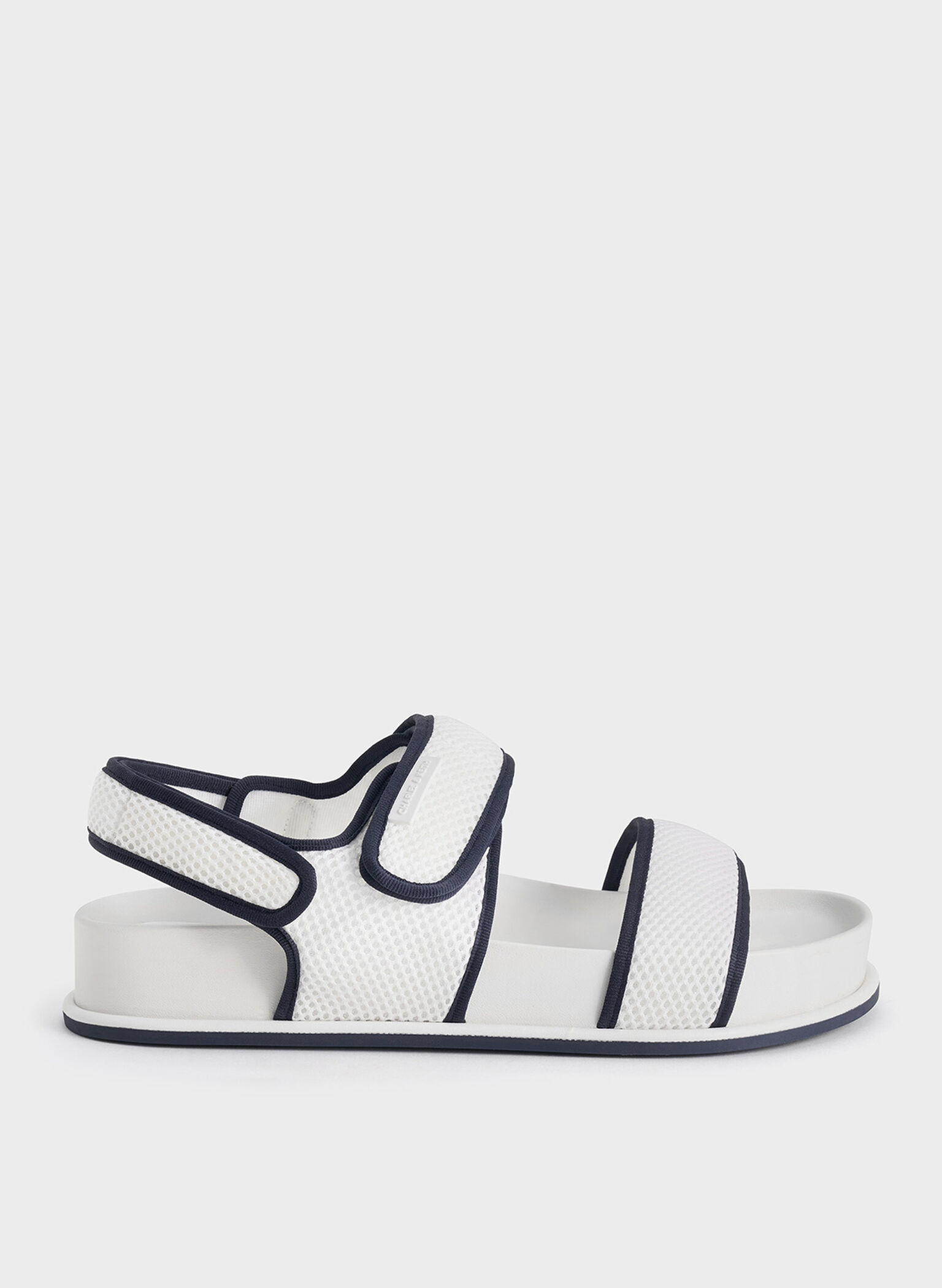 Mesh Contrast-Trim Double-Strap Slingback Sandals, Dark Blue, hi-res