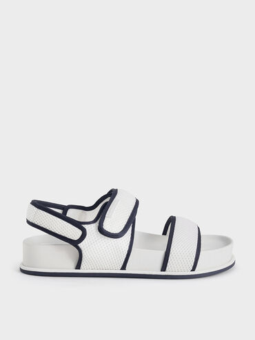 Mesh Contrast-Trim Double-Strap Slingback Sandals, Dark Blue, hi-res