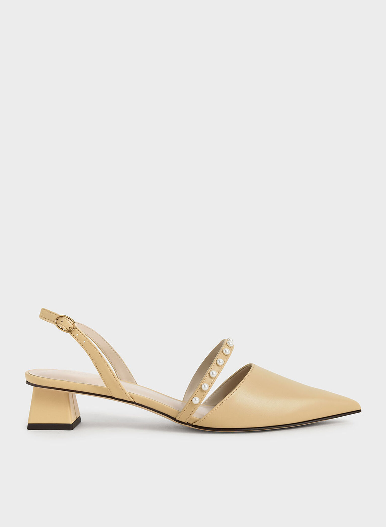 Beaded Slingback Pumps, Yellow, hi-res