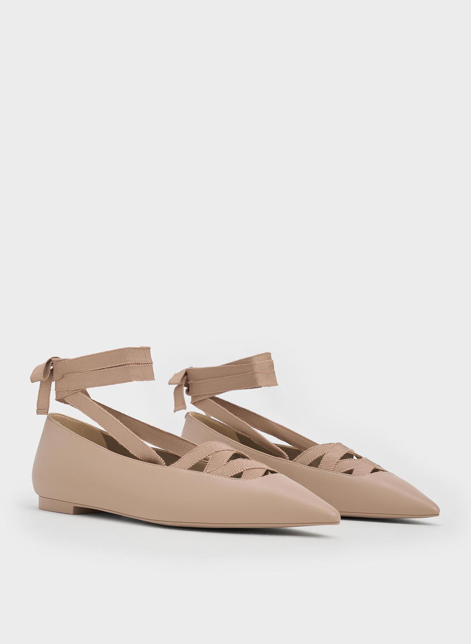 Pointed-Toe Tie-Around Ballet Flats, Nude, hi-res