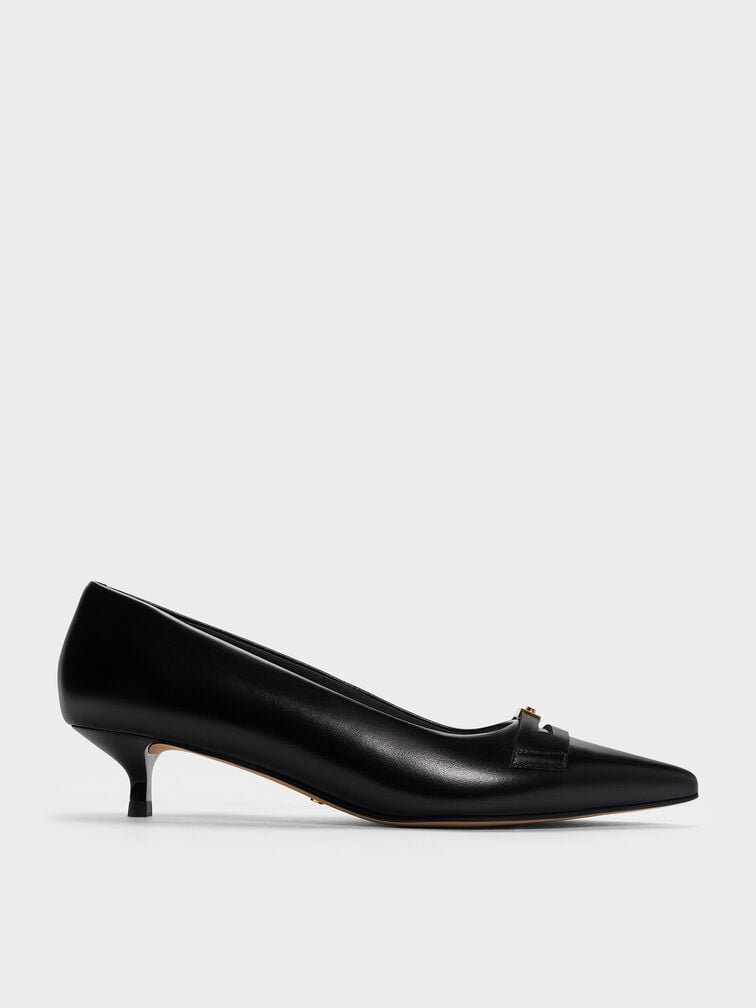 Georgina Leather Pointed-Toe Kitten-Heel Pumps, Black, hi-res