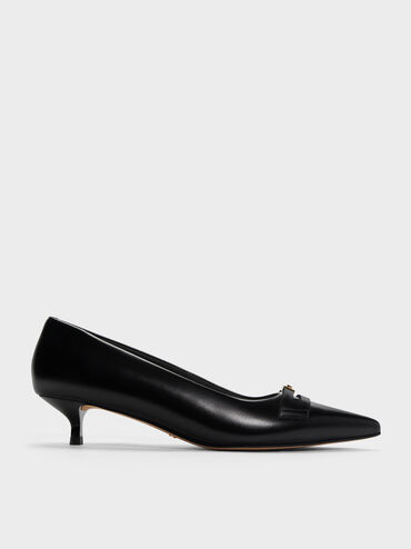 Georgina Leather Pointed-Toe Kitten-Heel Pumps, Black, hi-res