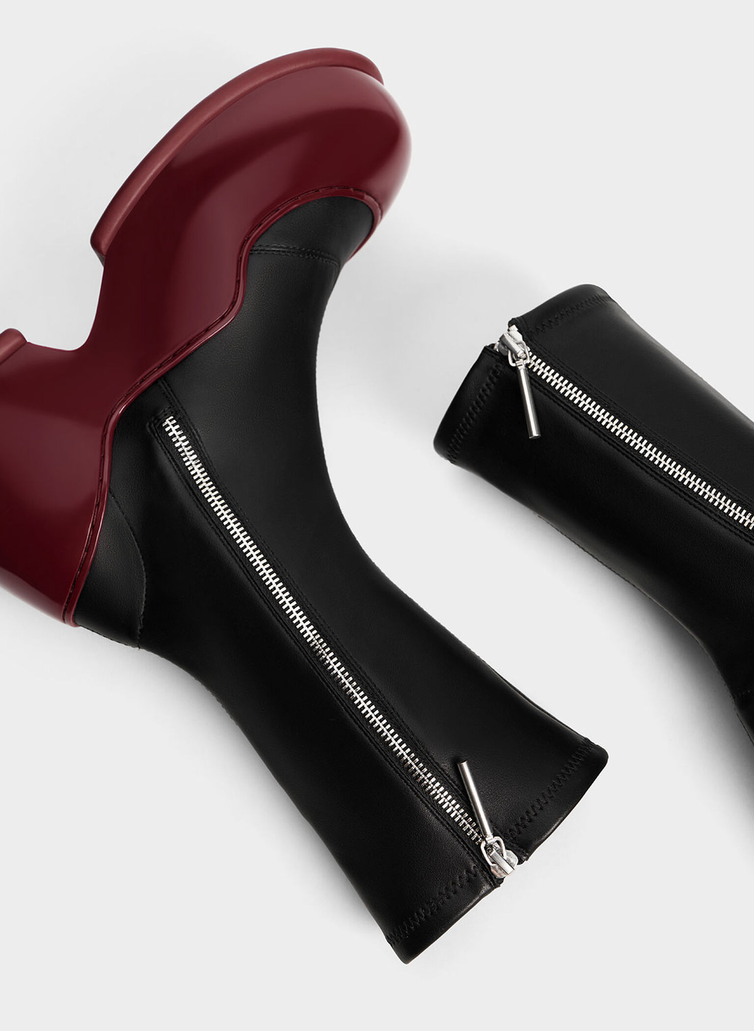 Pixie Two-Tone Patent Calf Boots, Red, hi-res