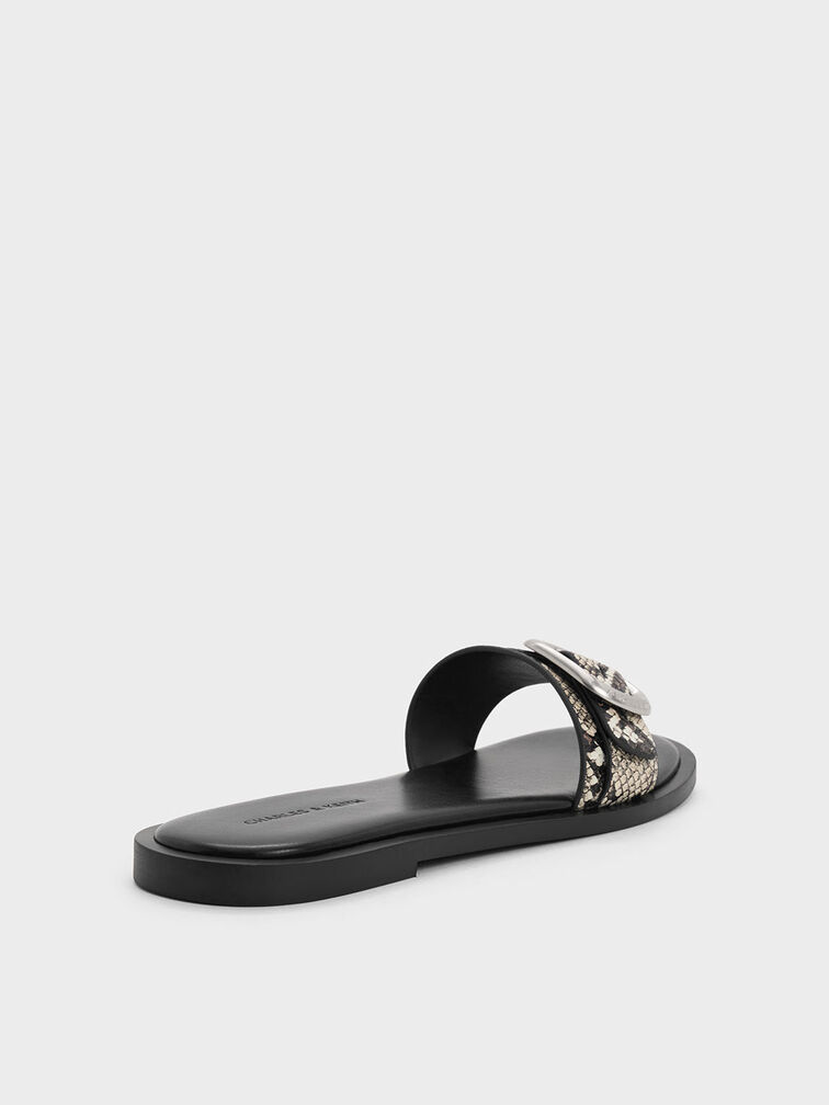 Snake-Print Buckle-Strap Slide Sandals, Animal Print Natural, hi-res