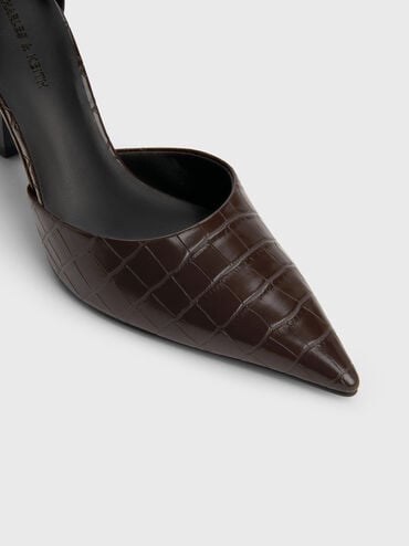Croc-Effect Pointed-Toe Ankle-Strap D'Orsay Pumps, Animal Print Brown, hi-res