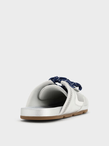 Metallic Mesh Patterned-Lace Slip-On Sneakers, Silver, hi-res
