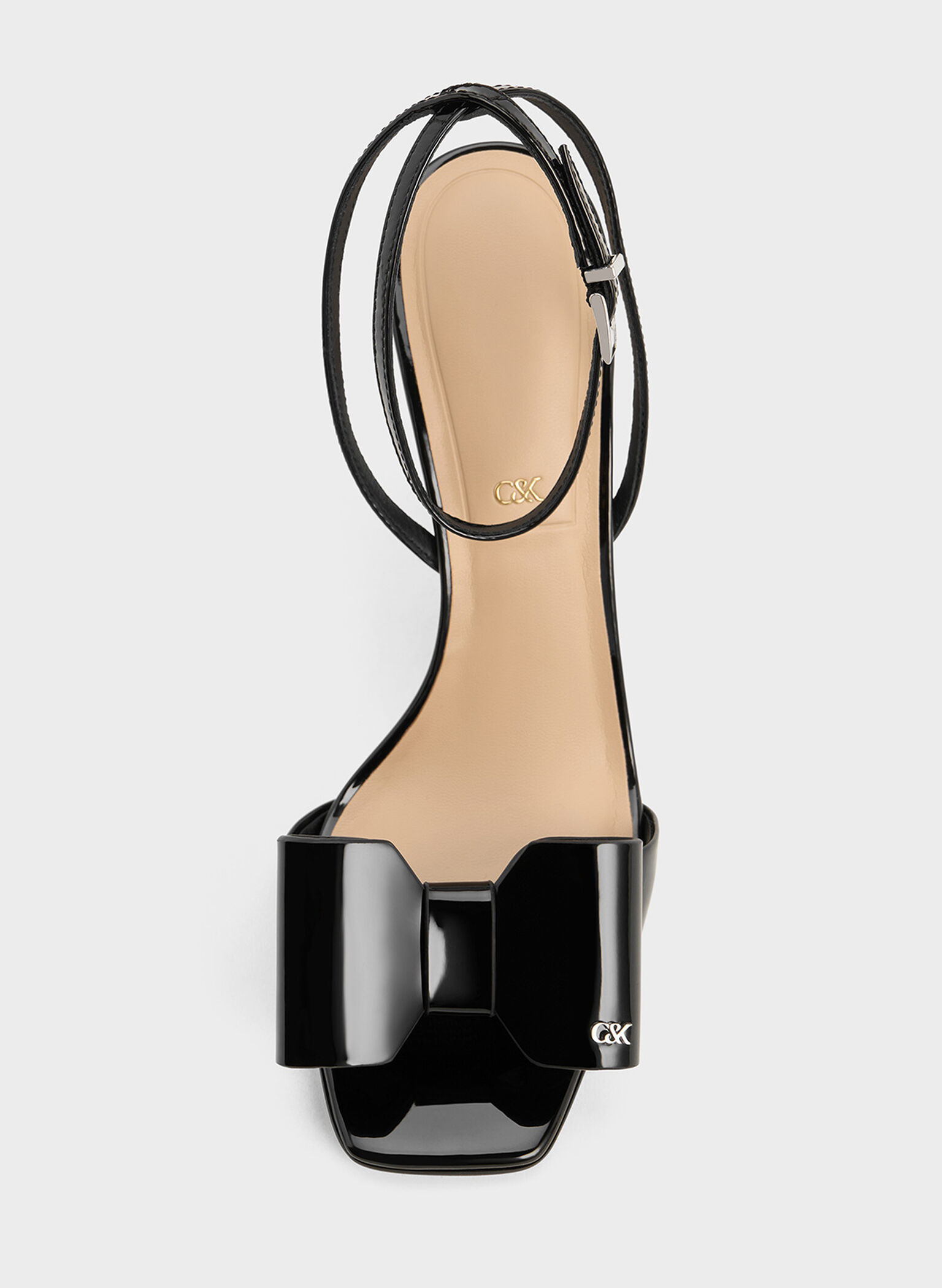 Lu Patent Leather Bow Blade-Heel Sandals, Black Patent, hi-res