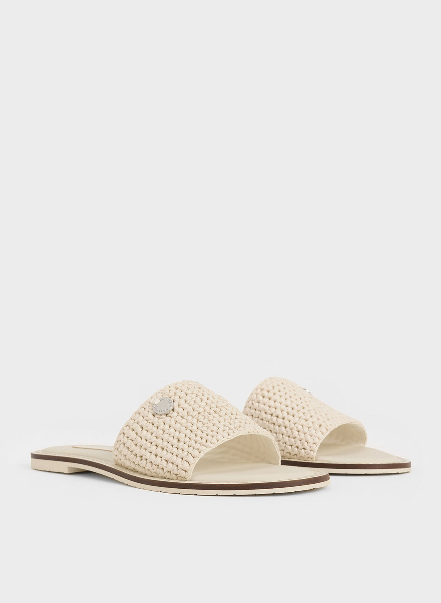 Raffia Woven Slide Sandals, Chalk, hi-res