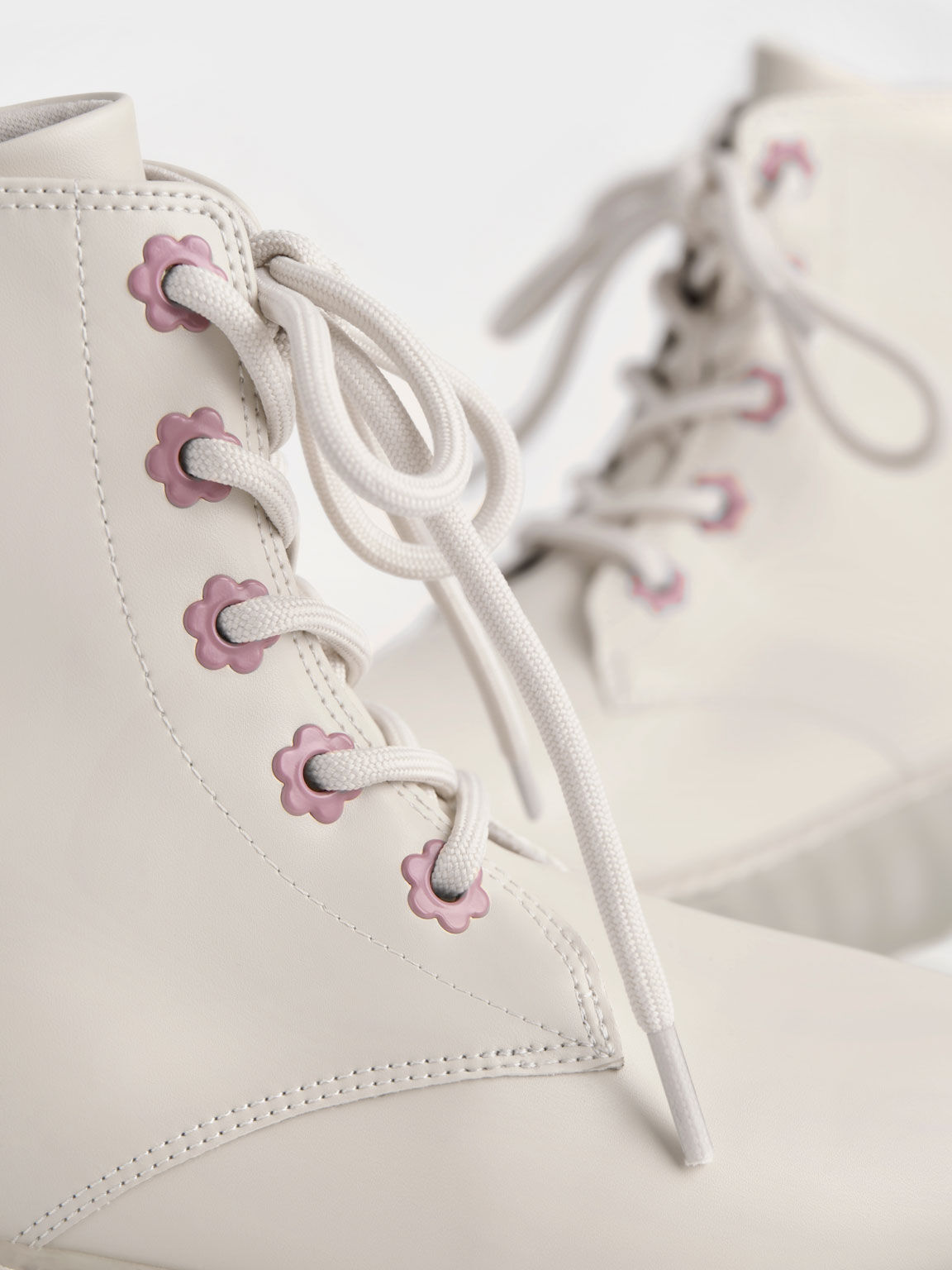 Girls' Patent Lace-Up Boots, Chalk, hi-res