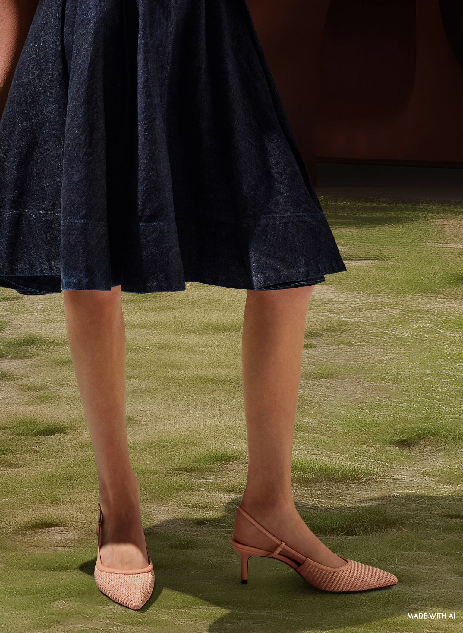 Raffia Pointed-Toe Slingback Pumps, Peach, hi-res