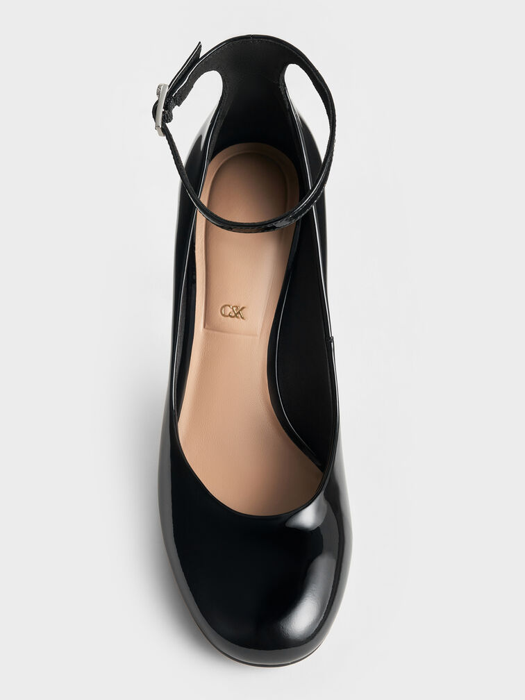 Aretha Patent Leather Ankle-Strap Stiletto-Heel Pumps, Black Patent, hi-res