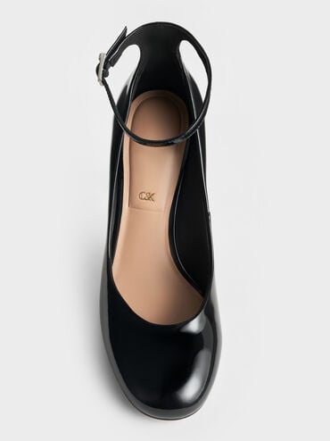 Aretha Patent Leather Ankle-Strap Stiletto-Heel Pumps, Black Patent, hi-res