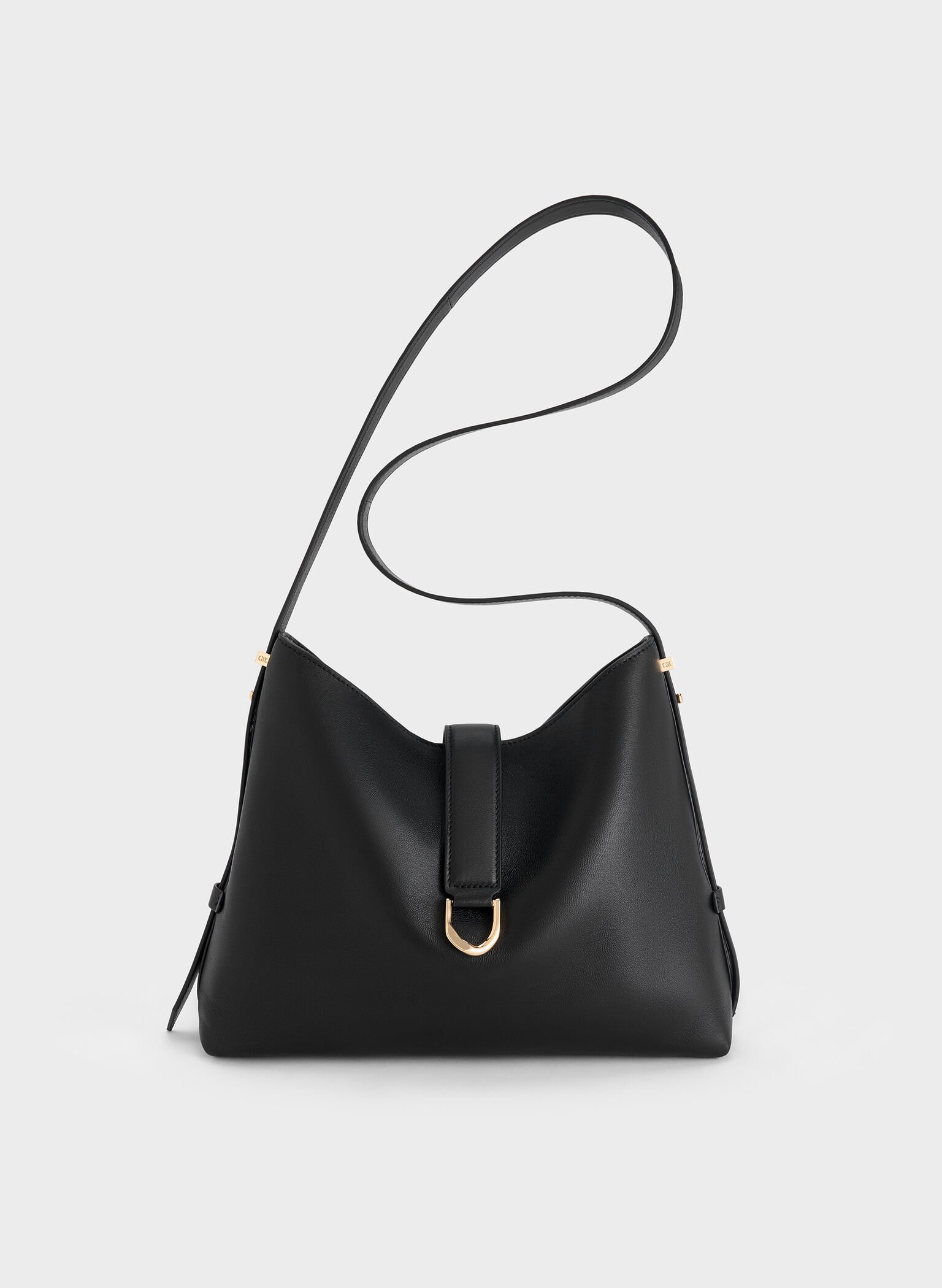 Gabine Leather Belted Hobo Bag, Black, hi-res
