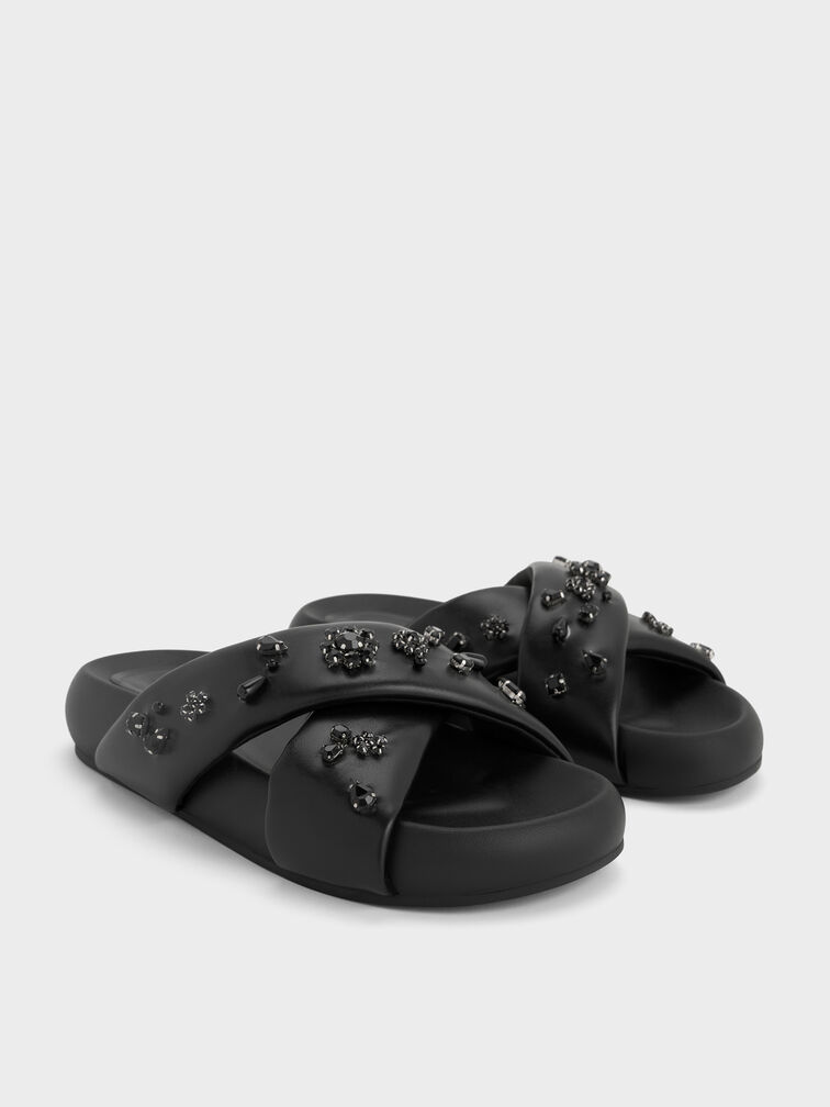 Gem & Pearl Flatform Sandals, Black, hi-res