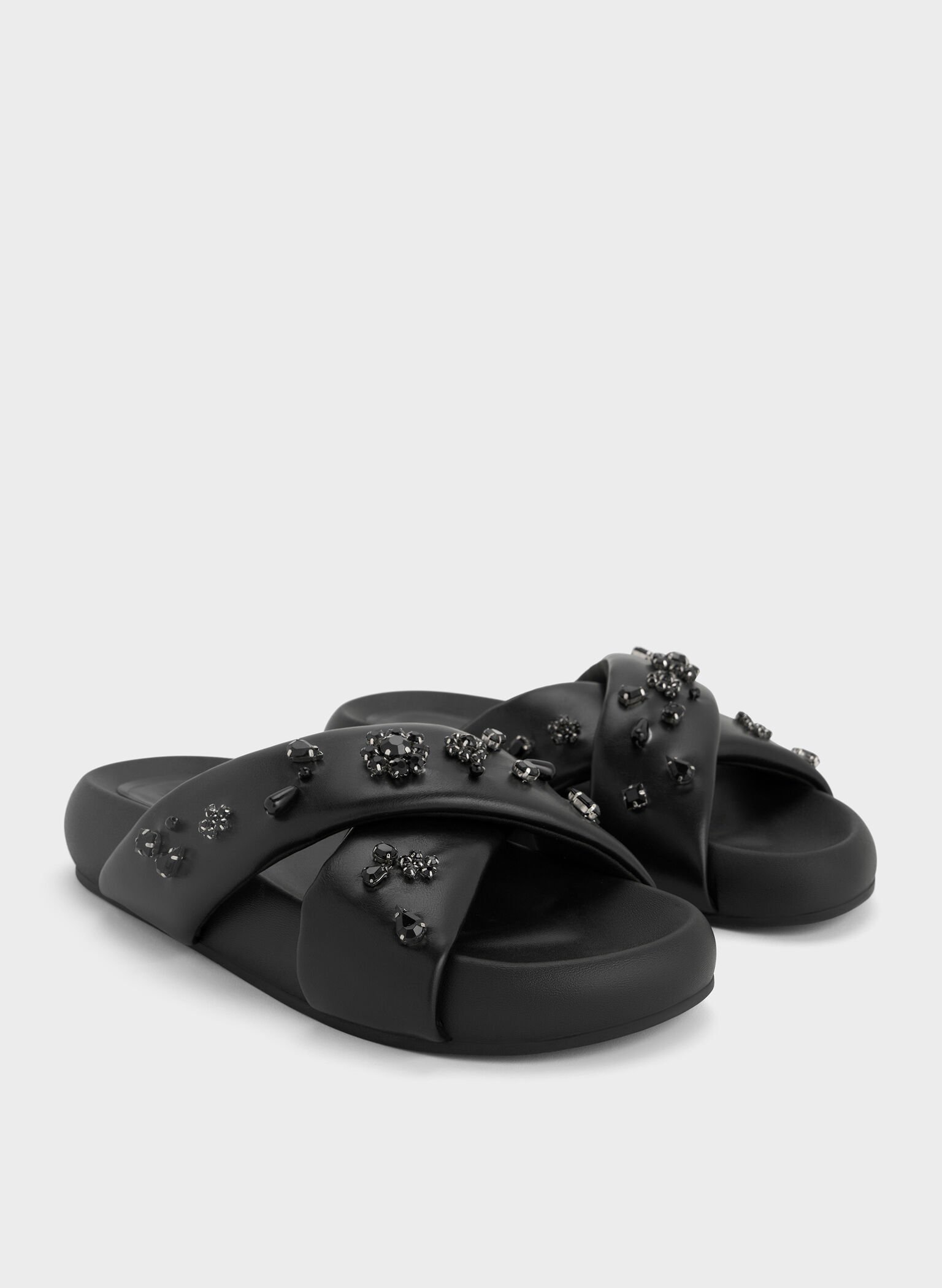 Gem & Pearl Flatform Sandals, Black, hi-res