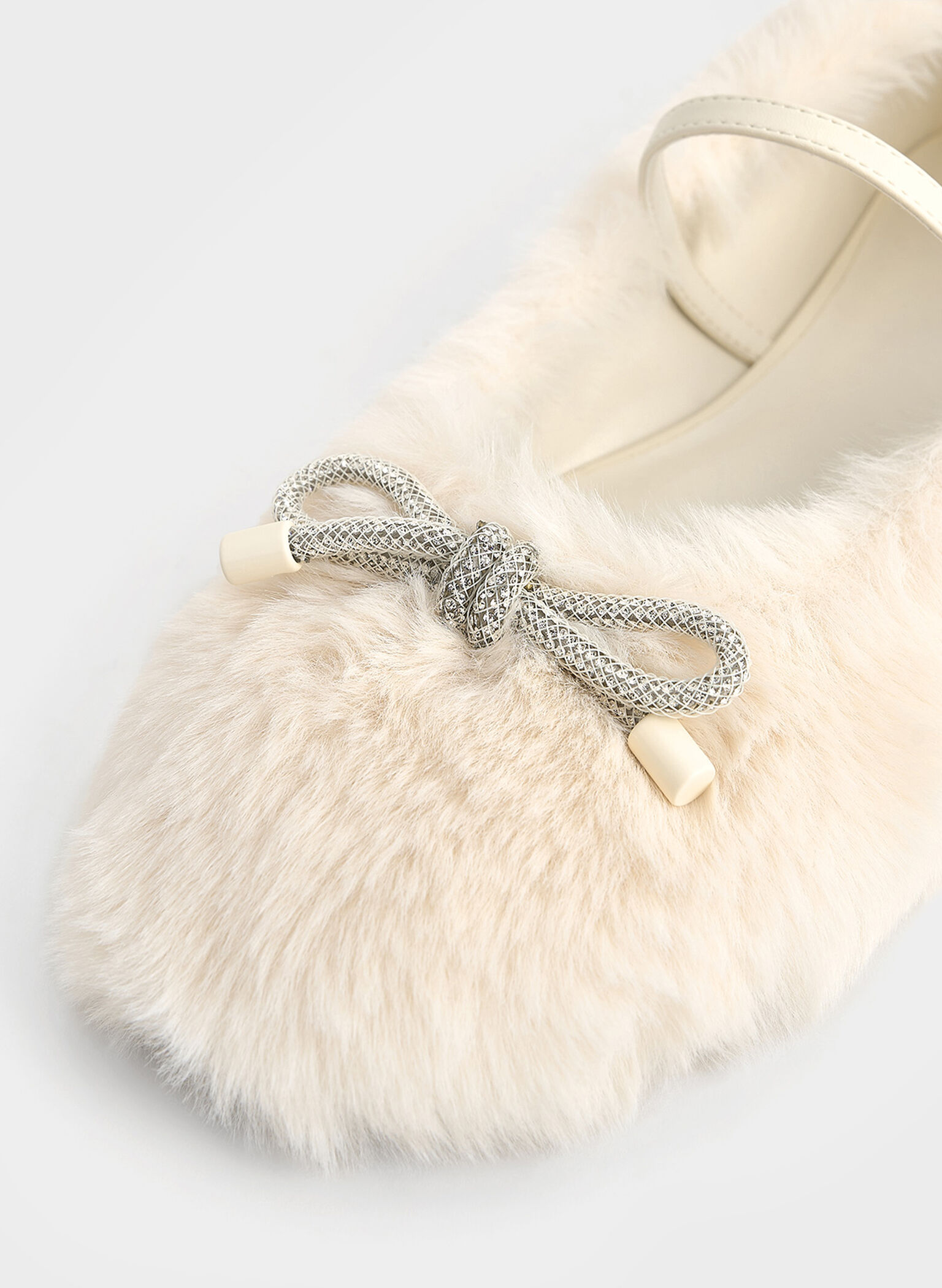 Bow Crystal-Embellished Furry Mary Janes, Chalk, hi-res