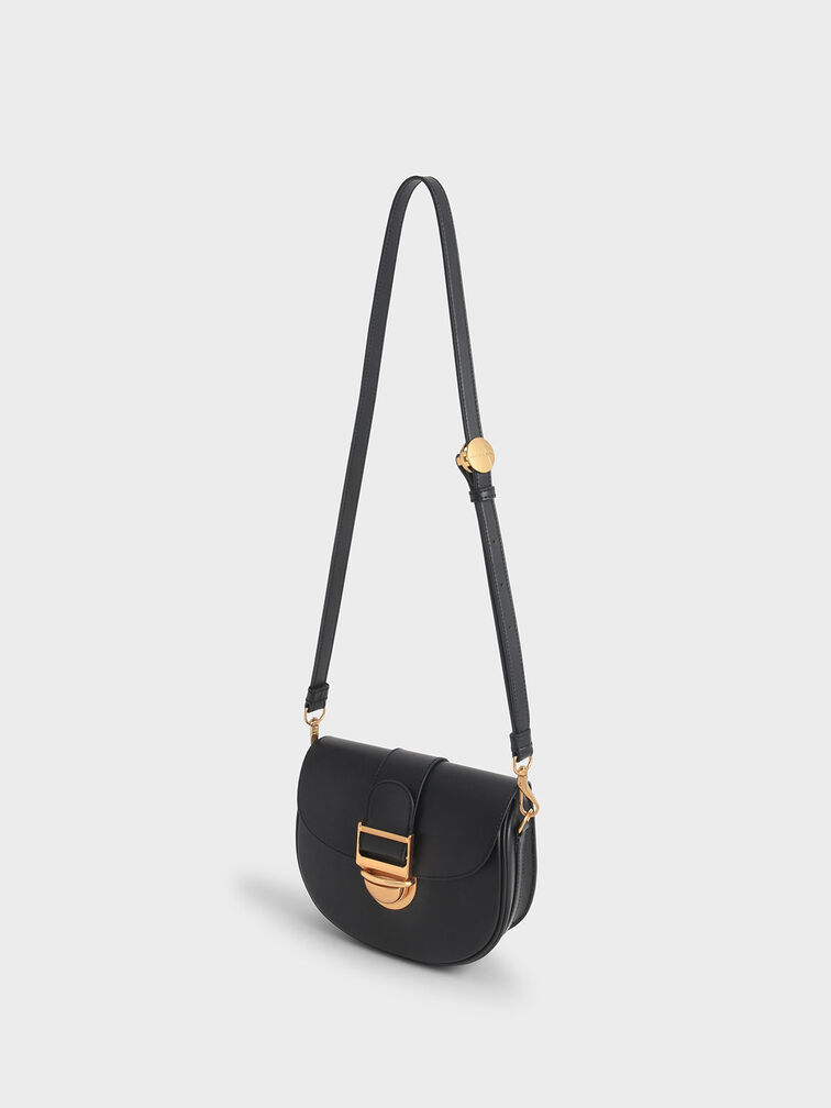Amelia Metallic Push-Lock Crossbody Bag, Black, hi-res