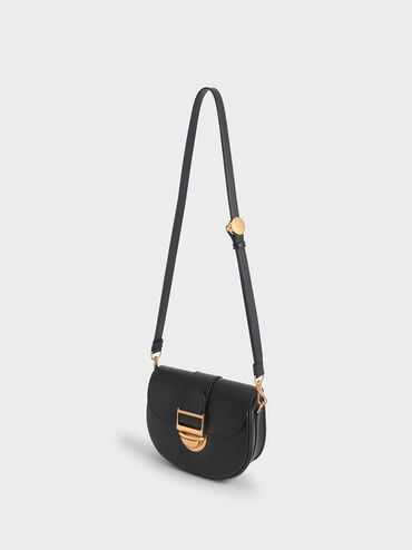 Amelia Metallic Push-Lock Crossbody Bag, Black, hi-res