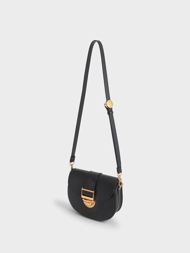 Amelia Metallic Push-Lock Crossbody Bag, Black, hi-res