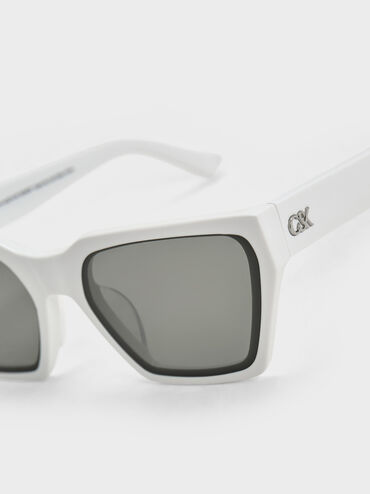 Recycled Acetate Angular Sunglasses, White, hi-res
