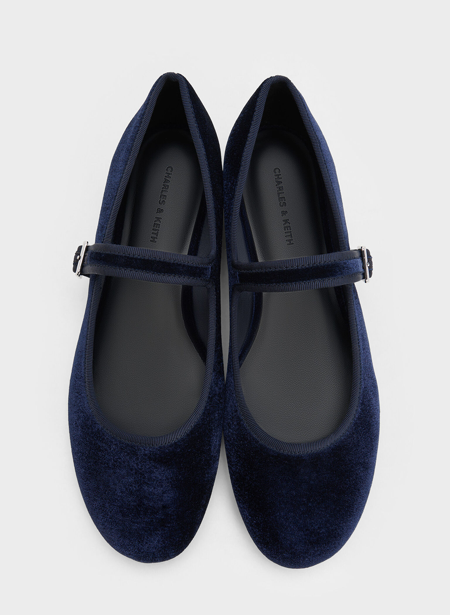 Carmel Velvet Buckled Mary Jane Flats, Dark Blue, hi-res