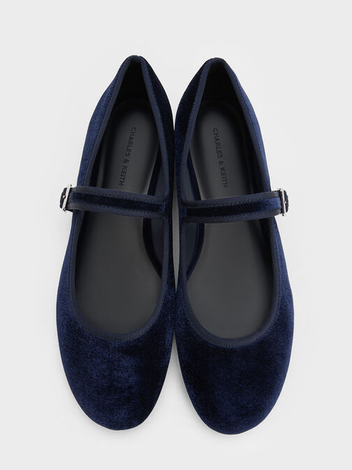 Carmel Velvet Buckled Mary Jane Flats, Dark Blue, hi-res