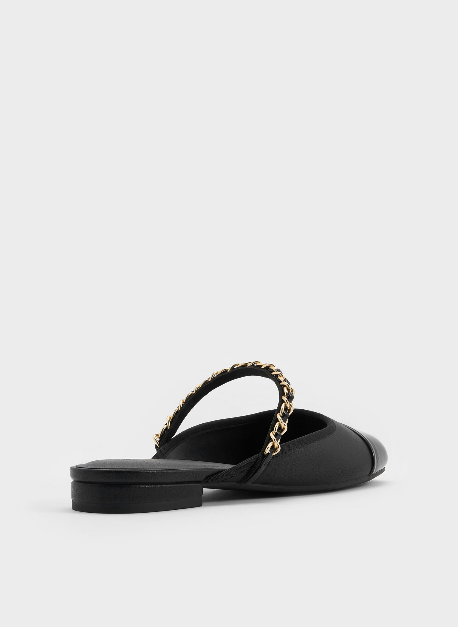 Patent Chain-Strap Mules, Black, hi-res